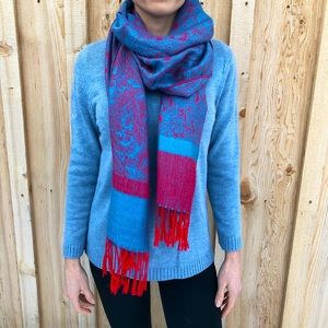 Soft and silky red and blue scarf